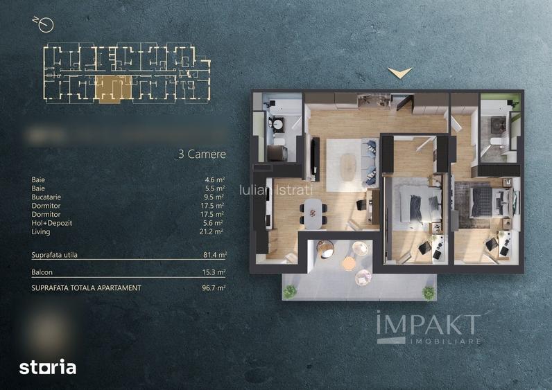 Apartament 3 Camere | Terasa 15mp | Vedere panoramica | Marasti / Iris