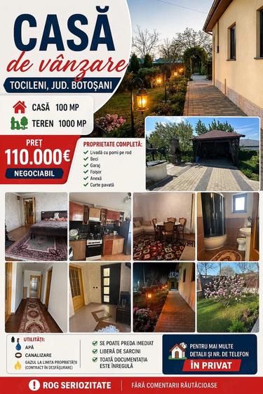 Casă cu 3 camere cu Teren 1000 Mp în Exterior Sud