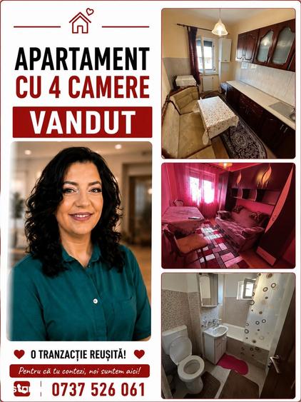 Apartament cu 4 camere decomandat în Central
