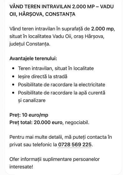 Teren de 20000 mp, în Vadu