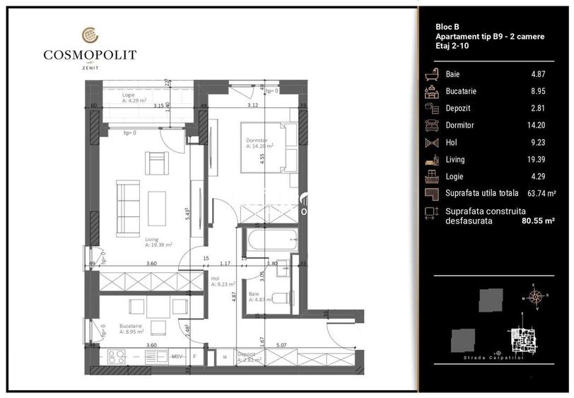 Apartament cu 2 camere în Răcădău