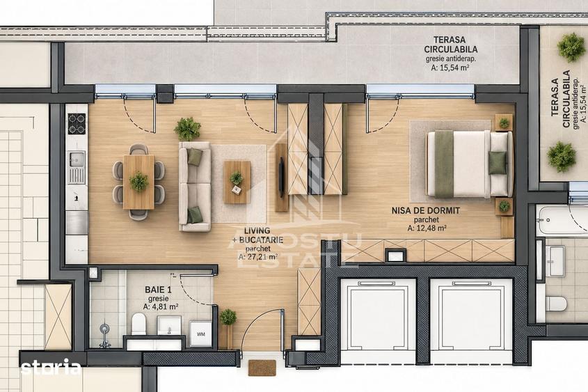 Apartament cu 2 camere semidecomandat în Torontalului