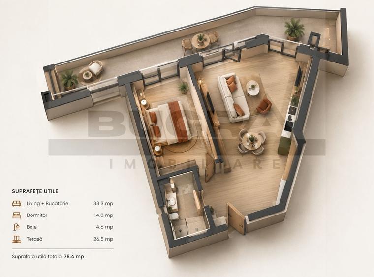 Apartament cu 2 camere semidecomandat în Zorilor