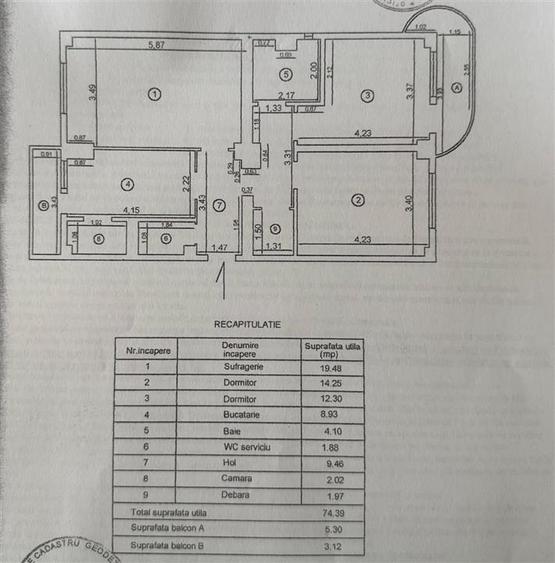3 camere, decomandat, 83 mp, etaj intermediar in bloc cu lift, Tineretului - 14