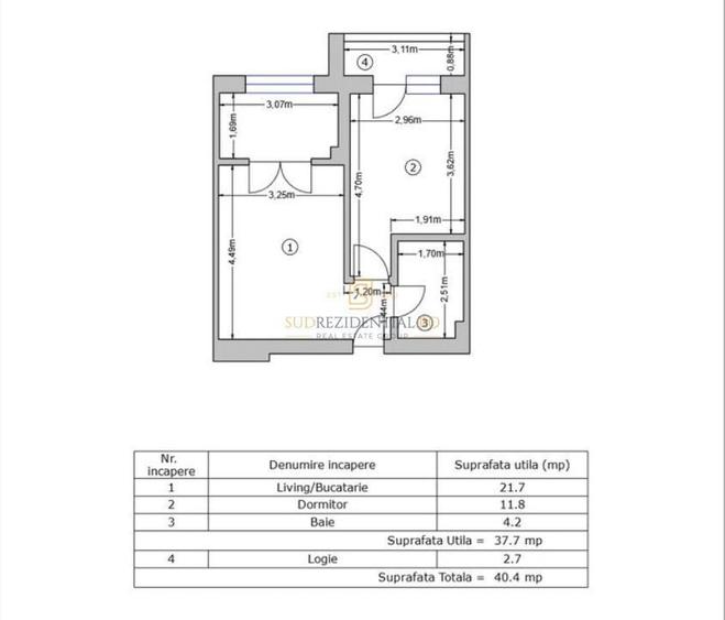 Apartament cu 2 camere decomandat în Metalurgiei