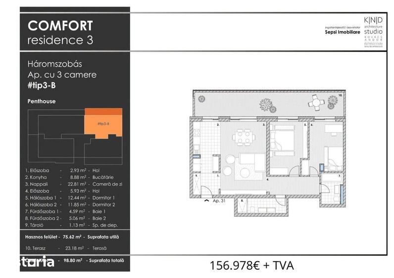 Apartament cu 3 camere în Central