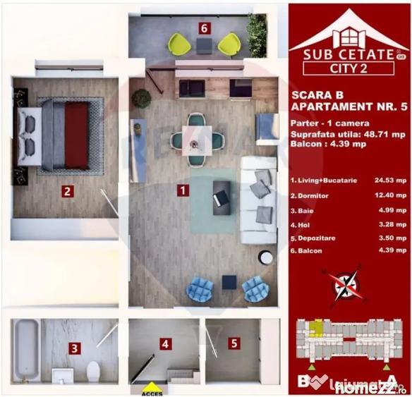Apartament cu 2 camere semidecomandat în Sânpetru