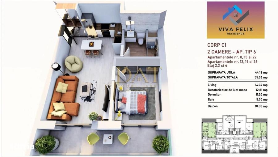 Apartament cu 2 camere în Sânmartin