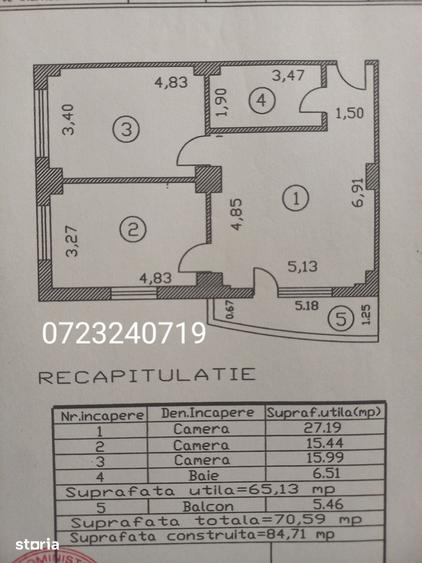Apartament cu 3 camere semidecomandat în Berceni