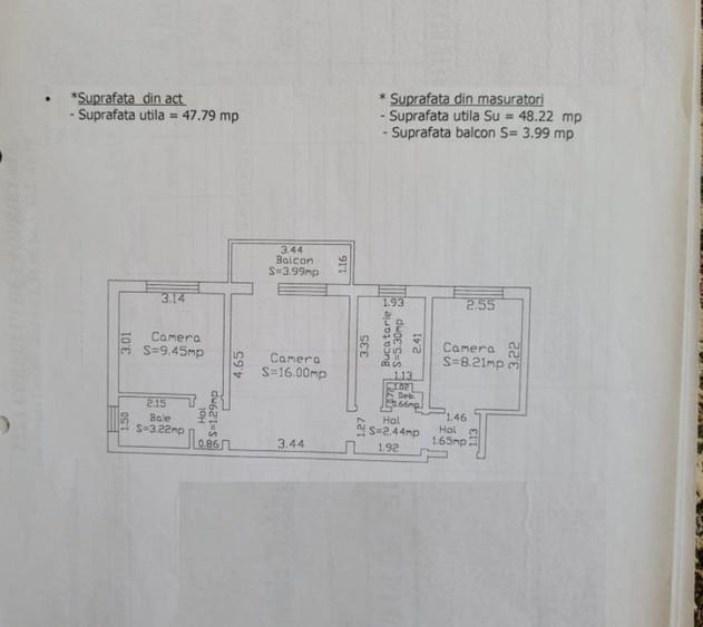 Apartament cu 3 camere semidecomandat în Central
