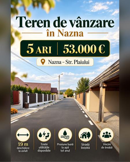 Teren Construcții intravilan de 500 mp, în Nazna