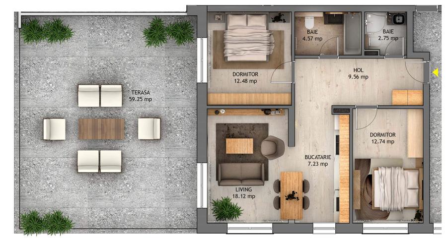 Penthouse cu 3 cam 130mp, Str D-na Stanca Selimbar-   Orhideea - 9