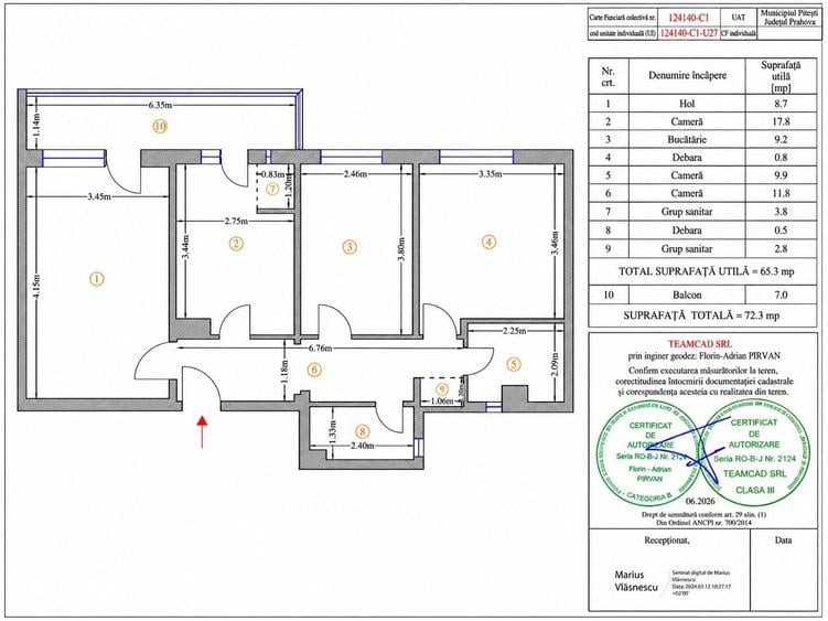 Apartament cu 3 camere decomandat în Republicii
