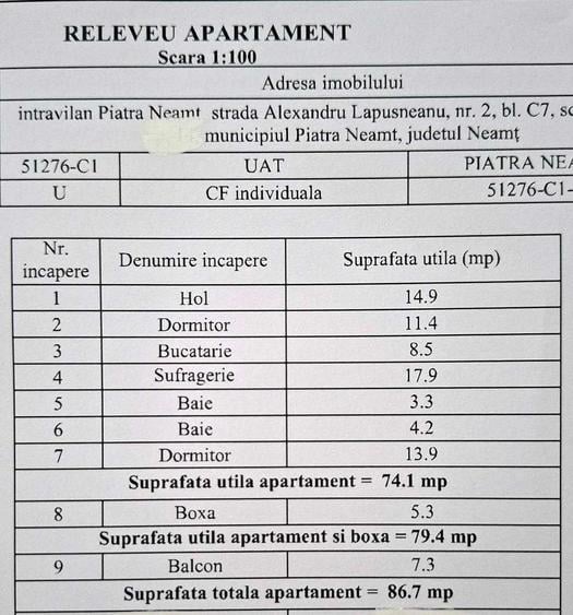 Apartament cu 3 camere decomandat în Central