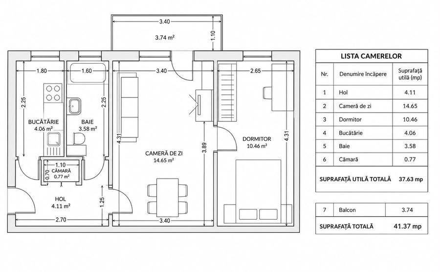 Apartament cu 2 camere semidecomandat, mobilat în Km 4-5