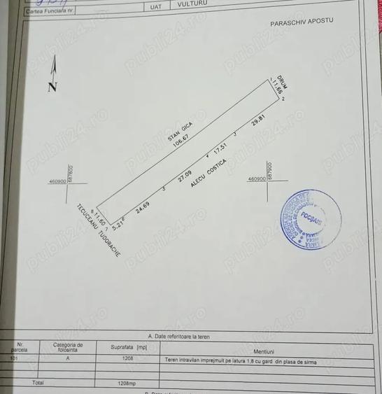 Teren de 1208 mp, în Vulturu