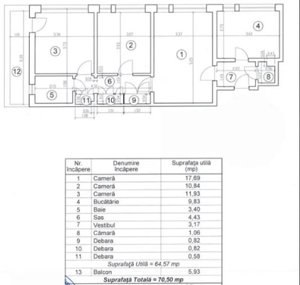 Apartament cu 3 camere semidecomandat în Titan