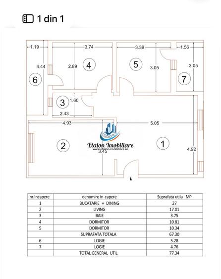 Apartament cu 3 camere decomandat în Precista