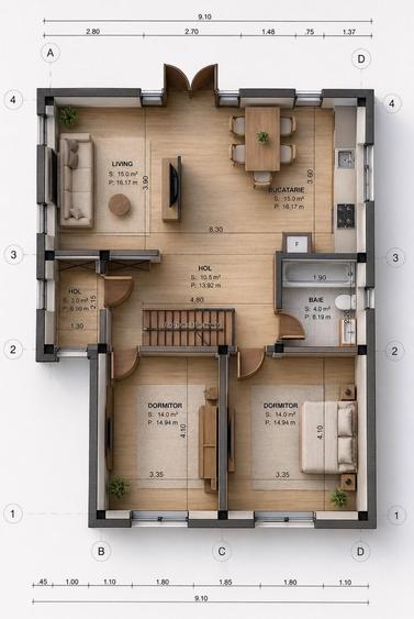 Casă P+M Berceni | 120 mp utili | 4 camere | Teren 412 mp | 2 băi - 15
