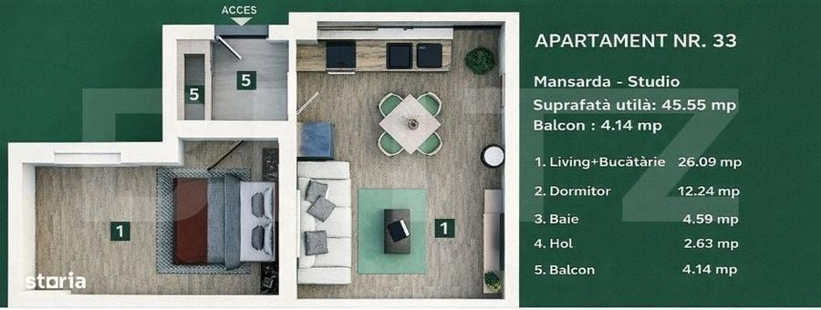 Apartament cu 2 camere în Central