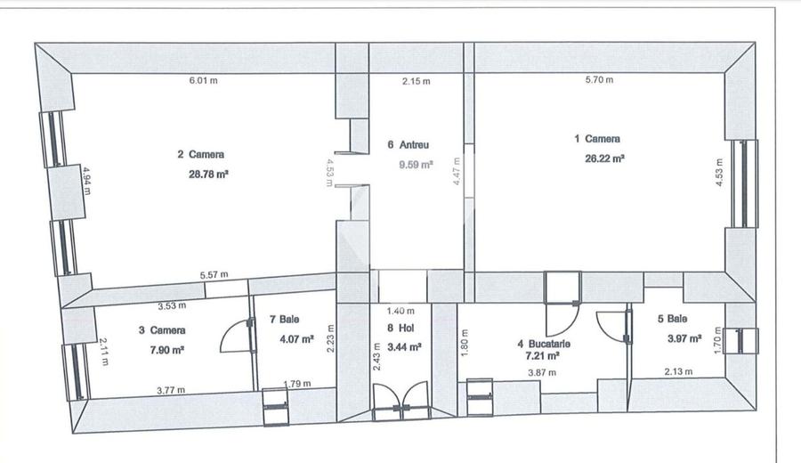Apartament cu 2 camere semidecomandat, mobilat în Central