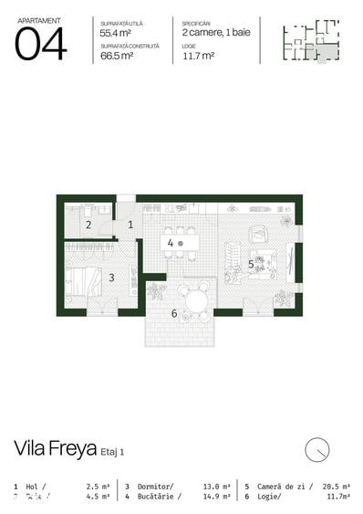 Apartament cu 2 camere în Paleu