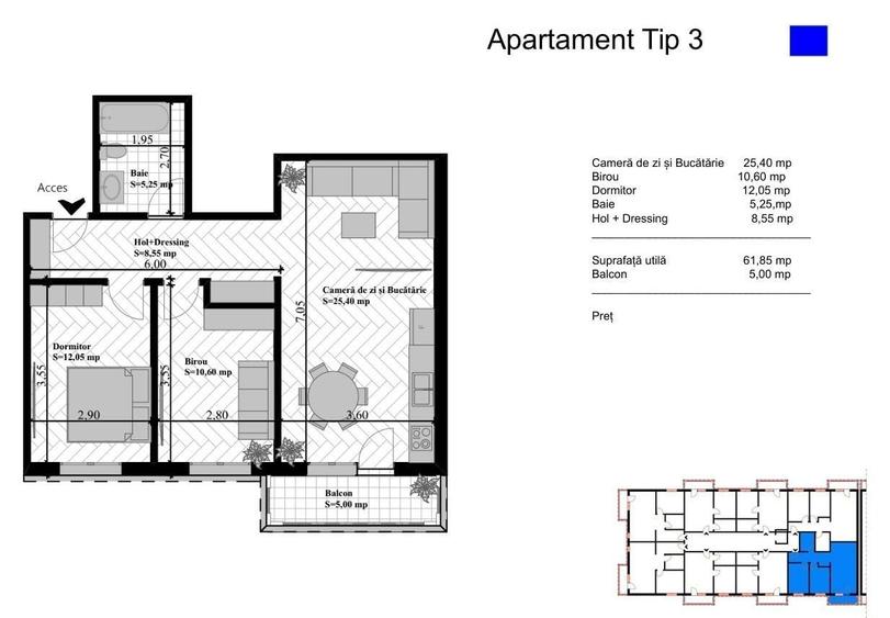 Apartament cu 3 camere în Bucium