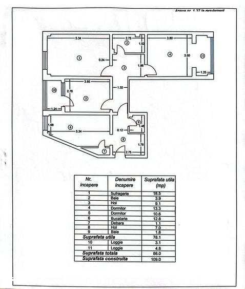 Apartament cu 3 camere, mobilat în Central