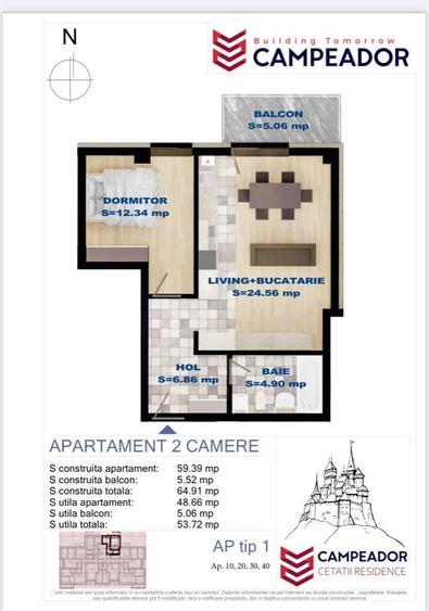 Apartament cu 2 camere în Centura
