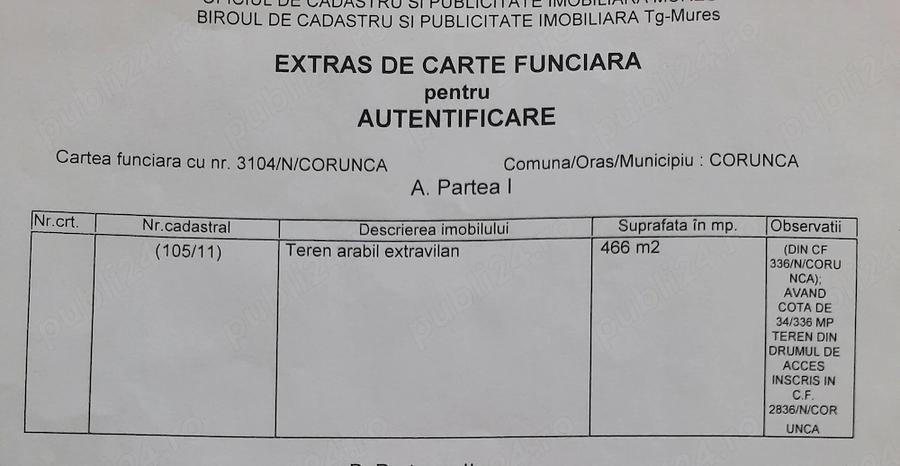 Teren de 1037 mp, în Corunca