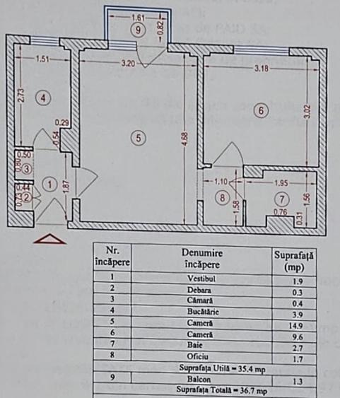Apartament cu 2 camere semidecomandat, mobilat în Veteranilor
