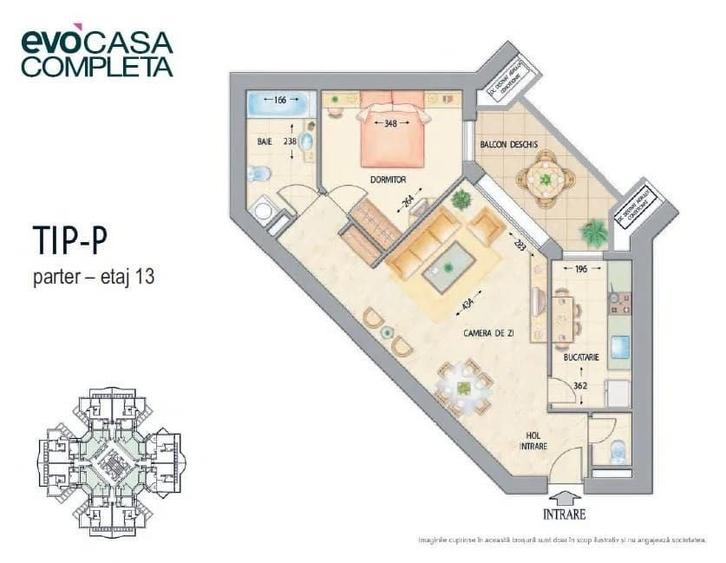 Apartament cu 2 camere semidecomandat în Exterior Vest