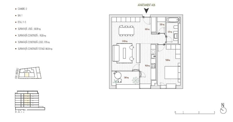 Apartament cu 2 camere decomandat în Sud
