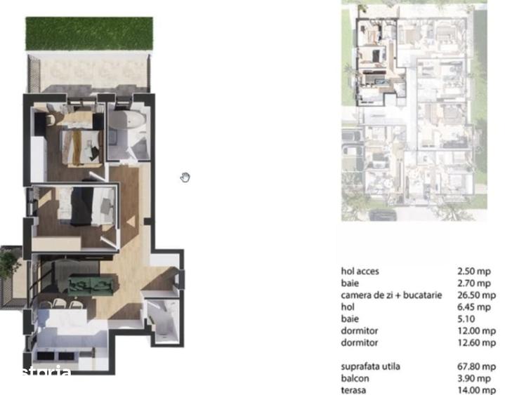 Apartament cu 3 camere în Baciu