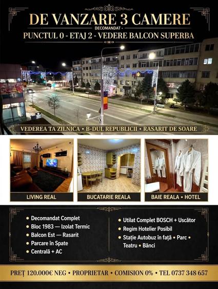 Apartament cu 3 camere decomandat în Central