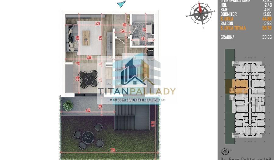Apartament cu 2 camere în Titan