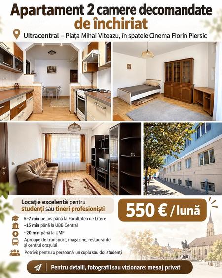 Apartament 2 camere ultracentral de inchiriat Cluj-Napoca, pata Mihai Viteazu, cinema Florin Piersic - 9