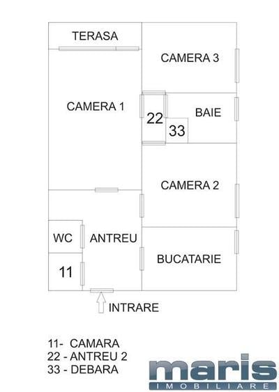 Apartament cu 3 camere, mobilat în 22 Decembrie 1989
