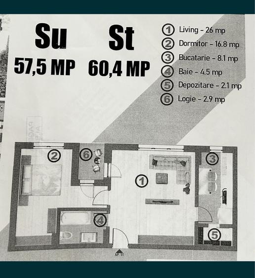 Apartament cu 2 camere nedecomandat în Central