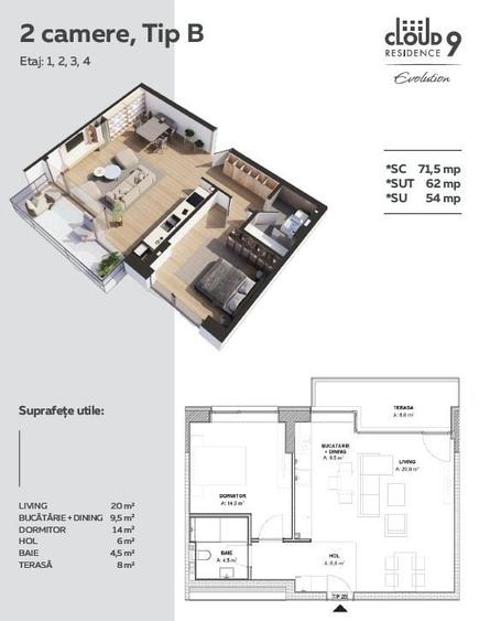 Cloud 9 Evolution – Apartament 2 camere Tip B | Orientare Sudică - 1