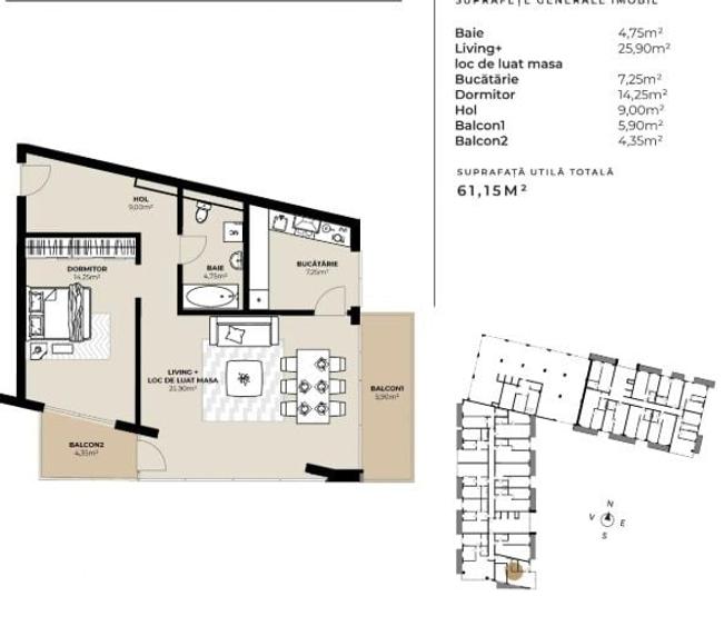 Apartament cu 2 camere decomandat în Bulgaria