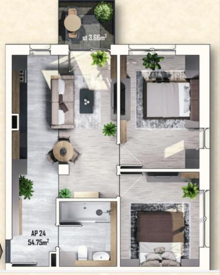 Apartament cu 3 camere în Aeroport
