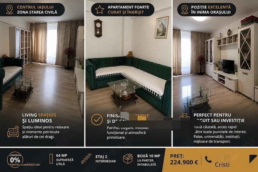 Apartament cu 2 camere decomandat în Tomești