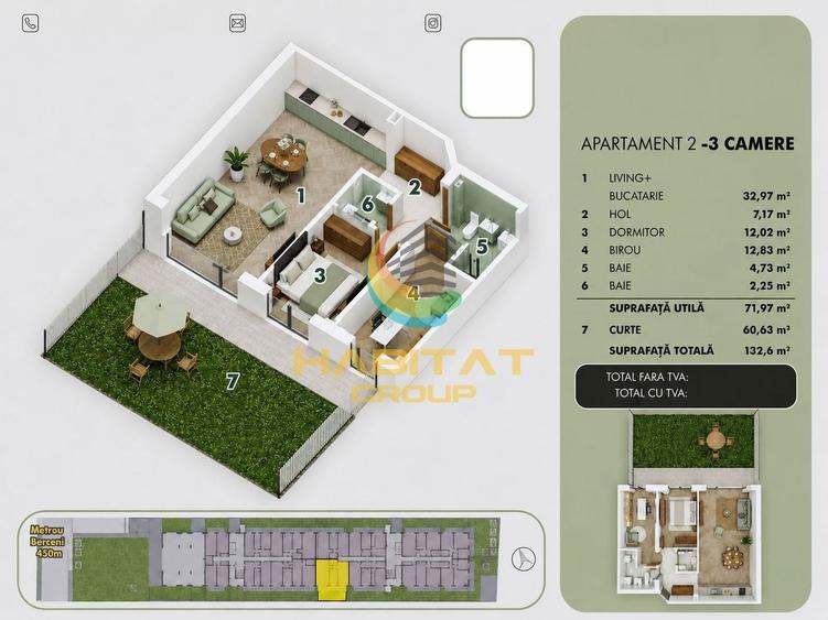 Vânzare Apartament 3 camere | curte 61 mp | Popești Leordeni - 1