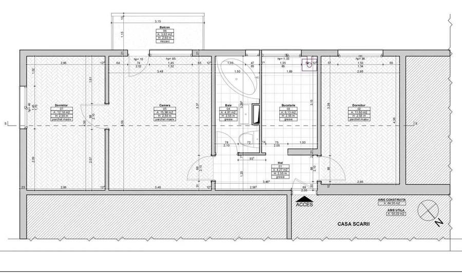 Apartament cu 3 camere semidecomandat în Astra