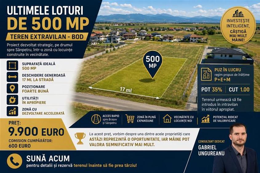 Teren intravilan de 500 mp, în Bod