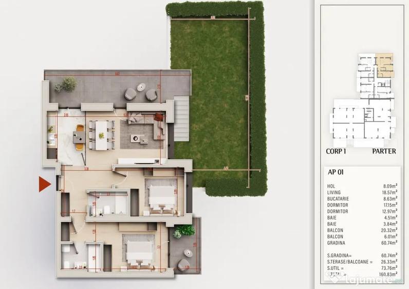 Apartament cu 3 camere decomandat în Titan