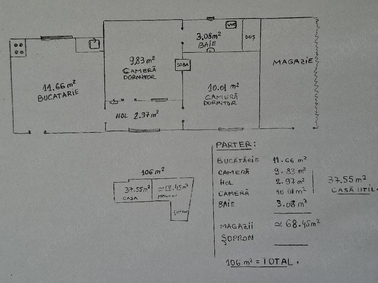 Casă cu 2 camere cu Teren 1200 Mp în Izvoarele