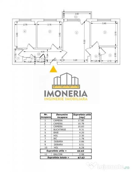 Apartament cu 3 camere semidecomandat în Colentina
