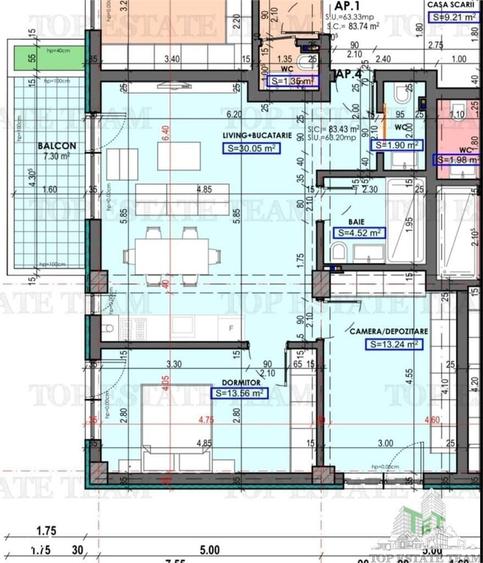 Apartament cu 3 camere în Brătianu